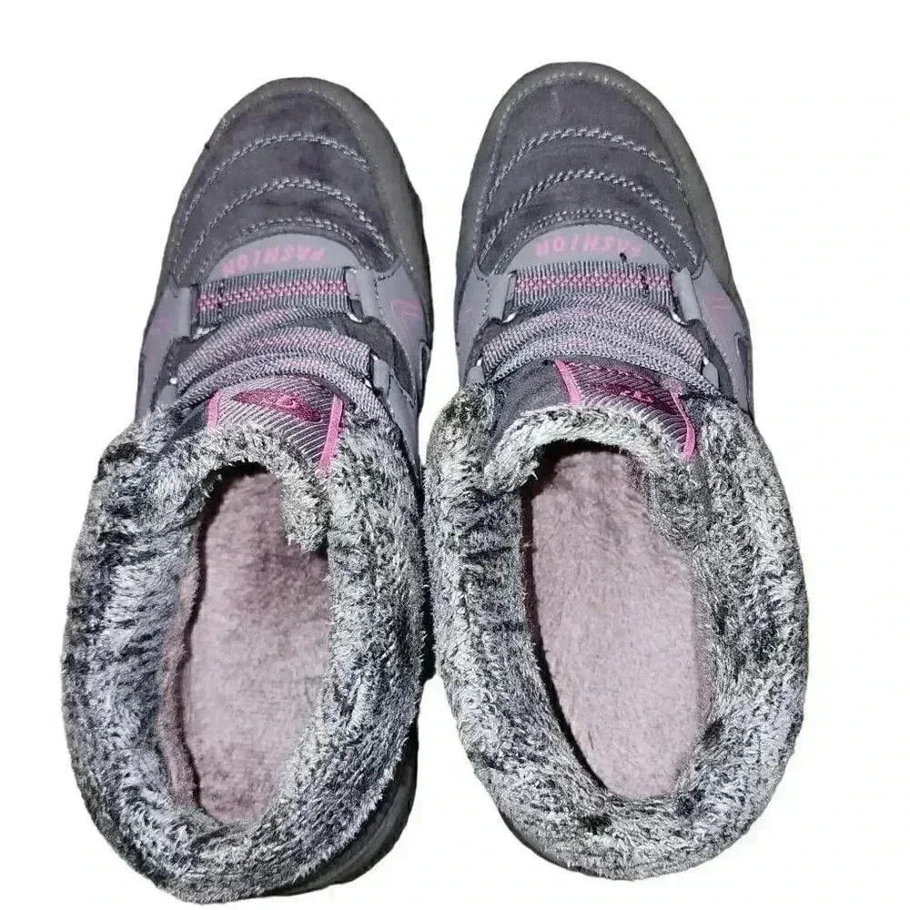 Fashion Womens Thermal Villi Leather Faux Fur High Top Winter Boots Gray Size 38 - Picture 6 of 10